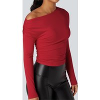Halara One-shoulder Long Sleeve Ruched Casual Top - Haute Red - XL