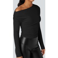 Halara One-shoulder Long Sleeve Ruched Casual Top - Black - XL