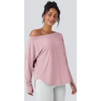 Halara One Shoulder Long Sleeve Thumb Hole Curved Hem High Low Quick Dry Yoga Sports Top - Pale Lilac - XL