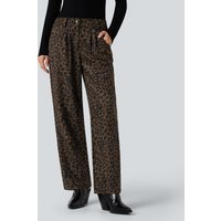 Halara Mid Rise Leopard Print Corduroy Casual Straight-leg Trousers with Pockets - Amber Leopard - L(regular)