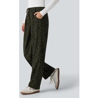 Halara Mid Rise Leopard Print Corduroy Casual Straight-leg Trousers with Pockets - Olive Leopard - XL(regular)