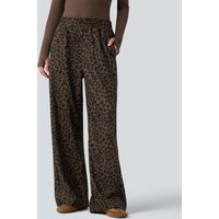 Halara High Waisted Straight Leg Mop Leopard Print Corduroy Casual Trousers with Pockets - Amber Leopard - XL(regular)