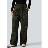 Halara High Waisted Straight Leg Mop Leopard Print Corduroy Casual Trousers with Pockets - Olive Leopard - XL(regular)