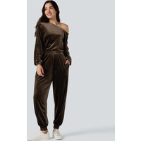 Halara One Shoulder Long Sleeve Velvet Casual Jumpsuit with Pockets - Demitasse - XL(regular)