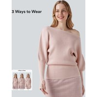 Halara One Shoulder Long Sleeve Thumb Hole Casual Jumper - Pinkish Petals - XL