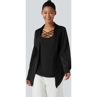 Halara Wrinkle Recovery Collar Crisscross Curved Hem Color Block 2-in-1 Casual Shirt - Black - XL