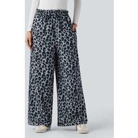 Halara High Waisted Drawstring Pocket Leopard Print Wide Leg Casual Trousers - Moonshadow Leopard - XL(regular)