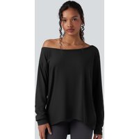 Halara One-shoulder Long Sleeve Relaxed Yoga Sports Top - Black - XL