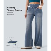 Halara Halara Flex™ Mid Rise Tummy Control Casual Baggy Jeans with Pockets - Tide Blue Denim - XL(petite)