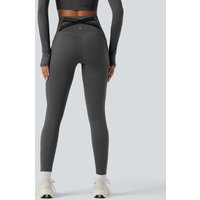 Halara Halara Ultrasculpt™ Heat High Waisted Tummy Control Crossover Back Fleece Running Leggings with Pockets - Black Oyster - XL(full_length)