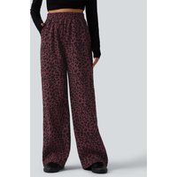 Halara High Waisted Straight Leg Mop Leopard Print Corduroy Casual Trousers with Pockets - Merlot Leopard - XL(regular)