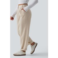 Halara Mid Rise Casual Linen-Feel Trousers with Pockets - Dune Mirage - M(regular)