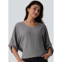 Halara Wrinkle Recovery V Neck Long Sleeve Work Blouse - Griffin - XL