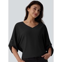 Halara Wrinkle Recovery V Neck Long Sleeve Work Blouse - Black - XL