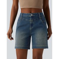 Halara Halara Flex™ Mid Rise Rolled Hem Washed Denim Casual Baggy Shorts with Pockets - Mist Blue Denim - XL(regular)