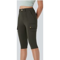 Halara DayStretch High Waisted Zipper Pockets Solid Skinny Pedal Pusher Casual Cargo Trousers - Forest Night - XL