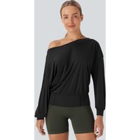 Halara One Shoulder Oversize Quick Dry Yoga Sports Top - Black - XL