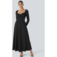 Halara Sweetheart Neck Long Sleeve Twisted Side Pocket Flare Flowy Maxi Resort Dress - Black - XL