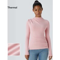 Halara Funnel Neck Long Sleeve Ruched Skinny Thermal Casual Top - Dirty Pink - XL