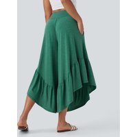 Halara High Waisted Ruffle Hem Casual Super Flared Trousers with Pockets - Emerald Floral Yarn - XL(regular)