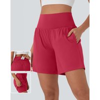 Halara SoftlyZero™ Airy Super High Waisted 2-in-1 InstantCool Yoga Shorts 7" with Pockets - Winterberry - XL