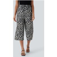 Halara High Waisted Drawstring Leopard Print Wide Leg Capri Casual Trousers with Pockets - Silver Leopard Print - XL(regular)