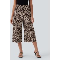 Halara High Waisted Drawstring Leopard Print Wide Leg Capri Casual Trousers with Pockets - Gold Leopard Print - XL(regular)