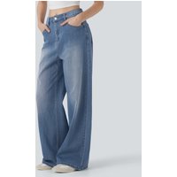 Halara Halara Flex™ Mid Rise Washed Casual Baggy Jeans with Pockets - Tide Blue Denim - XL(regular)