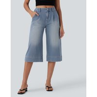 Halara Halara Flex™ Mid Rise Capri Wide Leg Washed Casual Jeans with Pockets - Malibu Blue Denim - XL(regular)