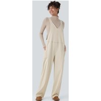 Halara Halara Flex™ V Neck Pocket Washed Denim Casual Dungarees - Khaki White Denim - XL(petite)