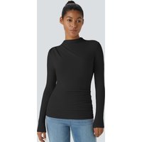 Halara Funnel Neck Long Sleeve Ruched Skinny Thermal Casual Top - Black - XL