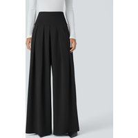 Halara Halara Flex™ Super High Waisted Pleated Side Pocket Wide Leg Crepe Work Trousers - Black - XL(regular)