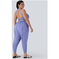 Halara Harem Casual Plus Size Jumpsuit with Pocket-Easy Peezy Edition - Light Blue Floral Yarn - 3X(regular)