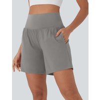 Halara SoftlyZero™ Airy Super High Waisted 2-in-1 InstantCool Yoga Shorts 7" with Pockets - Steeple Gray - XL