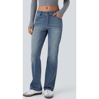 Halara Halara Flex™ Low Rise Zipper Pockets Washed Casual Bootcut Jeans - Light Azure Blue Denim - XL(petite)