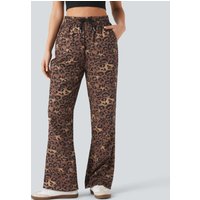 Halara High Waisted Drawstring Straight Leg Leopard Print Casual Trousers with Pockets - Classic Leopard - XL(regular)