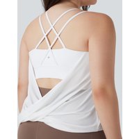 Halara Plus Size Crisscross Backless Pleated Quick Dry Yoga Cami Top - White - 3X