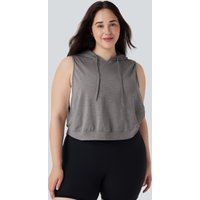 Halara Hooded Drawstring Sleeveless Cropped Running Plus Size Tank Vest Top - Mottled Earth Gray - 3X
