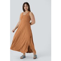 Halara U Neck Flowy Maxi Casual Plus Size Tank Dress - Pumpkin Orange Floral Yarn - 3X