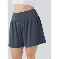 Halara SoftlyZero™ Airy Super High Waisted 2-in-1 InstantCool Yoga Plus Size Shorts 7" with Pockets - Mood Indigo - 3X