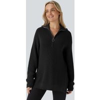 Halara Funnel Neck Half Zip Long Sleeve Casual Jumper - Black - XL
