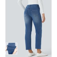 Halara Halara Flex™ Mid Rise Multiple Pockets Straight Leg Slim Fit Washed Stretchy Knit Work Jeans - Blue Gray Denim - XL(regular)