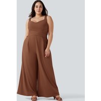 Halara U Back Sleeveless Casual Plus Size Jumpsuit with Pockets - Rust Red - 3X(regular)