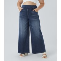 Halara Halara Flex™ High Waisted Pockets Baggy Wide Leg Washed Casual Plus Size Jeans - Royal Blue Denim - 3X(regular)