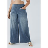 Halara Halara Flex™ High Waisted Pockets Baggy Wide Leg Washed Casual Plus Size Jeans - Blue Gray Denim - 3X