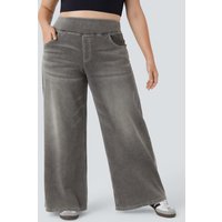 Halara Halara Flex™ High Waisted Pockets Baggy Wide Leg Washed Casual Plus Size Jeans - Black Iron Gray Denim - 3X(regular)