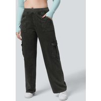 Halara Halara Flex™ Mid Rise Pockets Straight Leg Plus Size Casual Cargo Jeans - Hemp Rope Black Denim - 3X