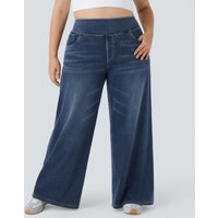 Halara Halara Flex™ High Waisted Pockets Baggy Wide Leg Washed Casual Plus Size Jeans - Frost Blue Denim - 3X(regular)