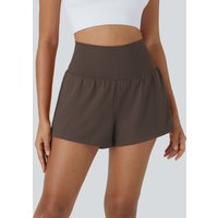 Halara SoftlyZero™ Airy Super High Waisted 2-in-1 InstantCool Yoga Shorts with Pockets - Chocolate Martini - XL