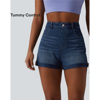 Halara Halara Flex™ High Waisted Tummy Control Rolled Hem Denim Casual Shorts with Pockets - Estate Blue Denim - M(regular)